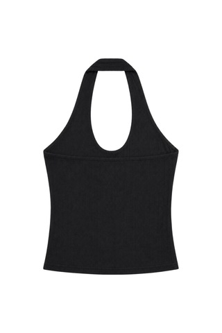 Vadon 1010 Kadın Bürümcük Dokulu Halter Yaka Crop Atlet Bol Paça Pantolon Takım Siyah