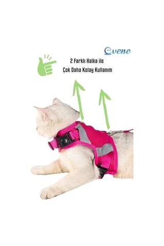 Kedi Tasması Göğüs Boyun Tasma Seti Sevk Kayışlı Terletmeyen Nefes Alan Reflektörlü Tasma M, Pembe