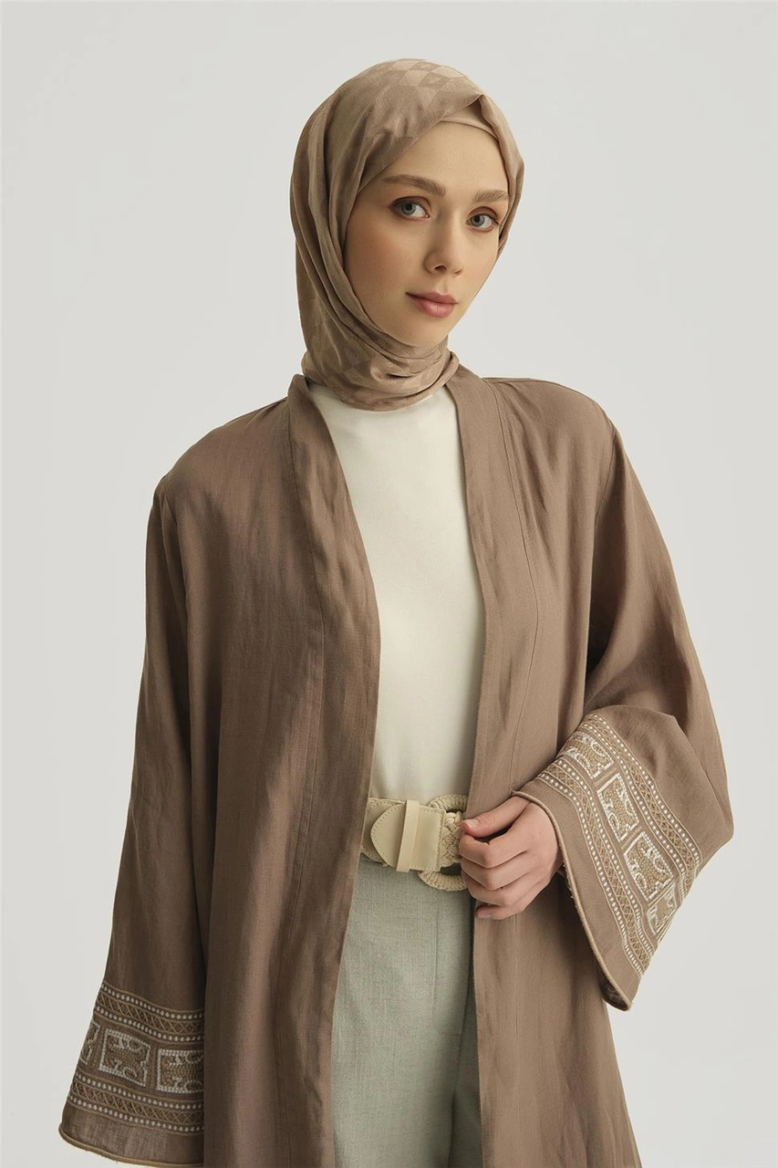 Armine Nakış Detaylı Abaya 25yd4239 Vizon Vizon