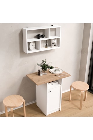 Robin Home Alaska Mutfak Masası Yemek Masası Dolaplı Raflı Sepet-beyaz Beyaz