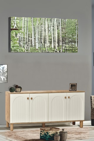 Lidya Konsol 4 Kapaklı Atlantik Çam Krem Ahşap Görünümlü Ayaklı 180x80x44 Cm