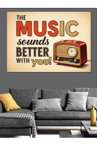 Müzik Seninle Daha İyi Duyulur Radyo Afişi Dekoratif Kanvas - Mdf Ahşap Tablo
