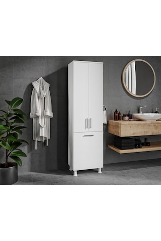 Rosepal Mobilya Sezar Kirli Sepetli Banyo Dolabı Beyaz