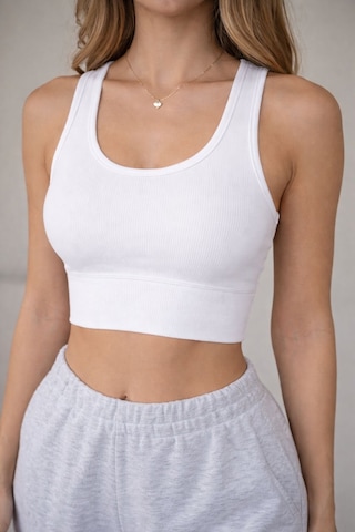 Enva Store Kadın Ribana Askılı Fitilli Crop Beyaz
