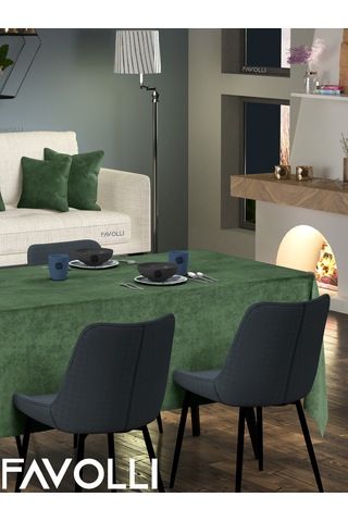 Kadife Dokulu Zeytin Yaprağı Masa Örtüsü Zeytin Yaprağı