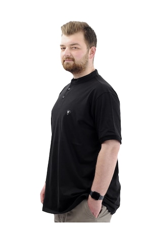 Mode Xl Büyük Beden Erkek Tişört Düğmeli Hakim Yaka T-shirt U24339 Siyah Siyah