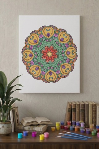 Kalp Motifli Çiçek Mandala Ahşap Boyama Seti 40x50 Cm