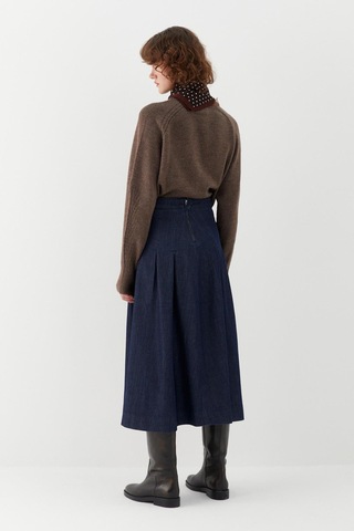 Yüksek Bel Pileli Midi Etek Lacivert Lacivert