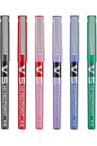 Pilot V5 Hi-tecpoint 0.5 Mm Sıvı Mürekkepli Rollerball Kalem 6 Renk Set Çok Renkli