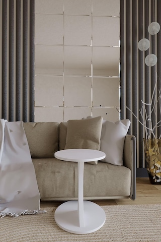Elips C Form Yan Sehpa Modern Oval Koltuk Yanı Sehpası Dekoratif & Çok Amaçlı Sehpa-152 Beyaz