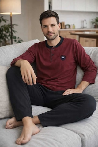 Tenra Erkek Pijama Takımı %100 Pamuk Uzun Kol Bordo