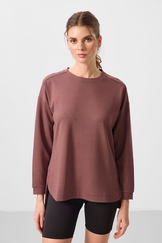 Tommylıfe Kahverengi Yumuşak Dokulu O Yaka Rahat Form Kadın Tunik Sweatshirt - 97305