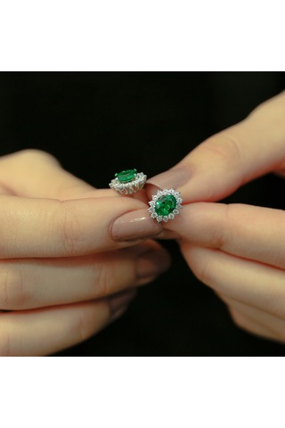 Lova Pırlantalı Oval Zümrüt Anturaj Küpe - 3050003