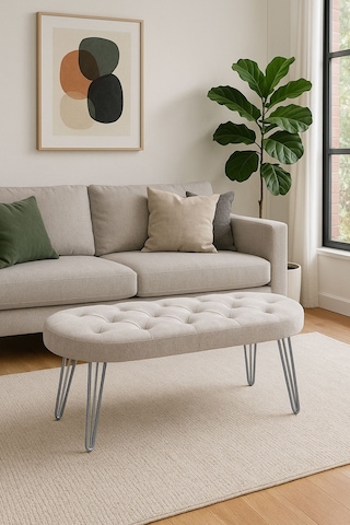 Louca Bench, Kırık Beyaz Silver Krem - Gümüş