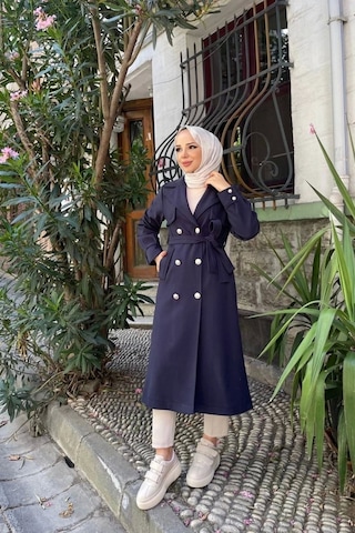 Kadın Kruvaze Polar Kaşe Kaban / M0108 - Lacivert Lacivert