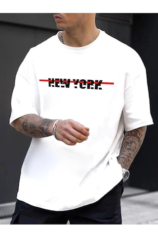Altamira Unisex Beyaz New York Baskılı Oversize Tshirt 001
