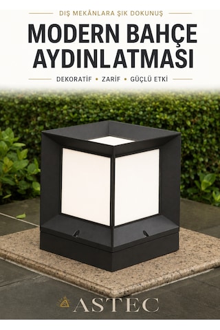 Astec Modern Bahçe Duvar Üstü Aydınlatma Küp Armatürü Siyah Kare Dış Mekân Peyzaj Lambası E27 Duylu