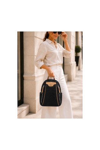 Just Polo Kadın Günlük Kullanıma Uygun Çok Bölmeli Sırt Çantası Ebat : 30 X 25 Cm Shopper Siyah Camel