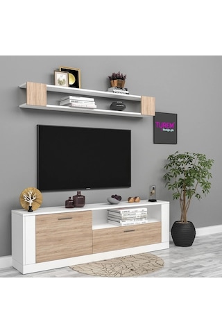 Banu Üstü Raflı Tv Ünitesi Suntalam Siyah