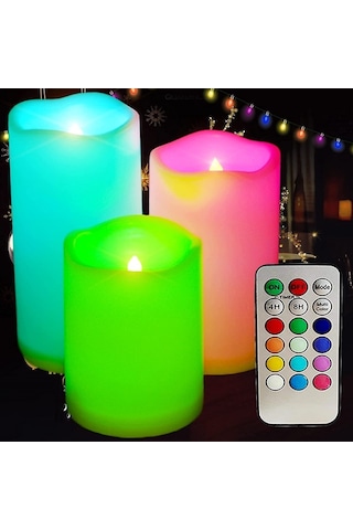 3lü Set Led Mum Rgb Kumandalı Renkli Işıklı Mum 3lü Set Led Remote Control Electronic Candle Işıklı Mum