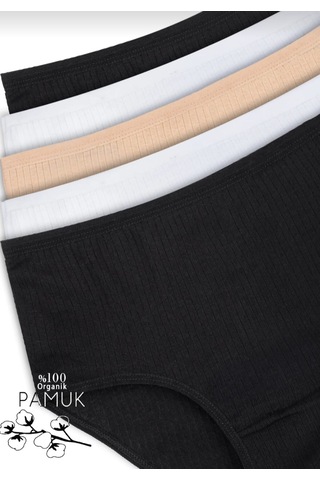 Qulothes Kadın Fitilli Ribana Pamuklu Külot / Kaşkorse Pamuklu Külot 5'li Paket Çok Renkli