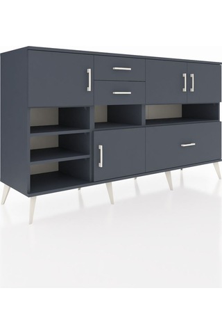 Hyperion Konsol 7 Raflı 3 Çekmeceli 4 Kapaklı 176x44x99 Antrasit- Antrasit-antrasit