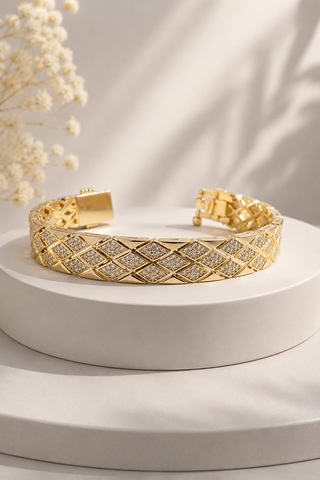 Melekcehobi Kadın Altın Kaplama Baklava Desen Zirkon Taşlı Xuping Gurmet Kelepçe Bileklik Altın - Gold