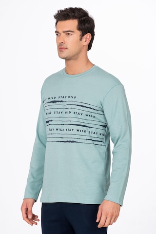 Kompedan Erkek Stay Wild Baskılı Pamuklu Pijama Takımı Su Yeşili 028 Mint - Yeşil