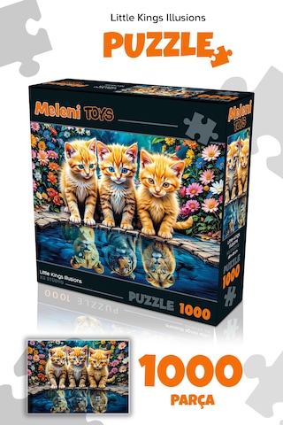 1000 Parça Little Kings Illusions Puzzle - Aslan Kral Kedi Yapboz 68x48 Cm