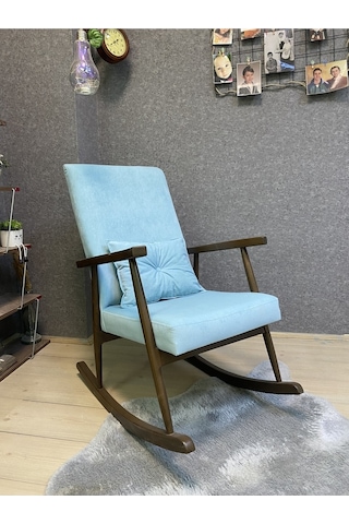 Asedia Trend Ceviz Mavi Sallanan Sandalye Dinlenme Koltuğu