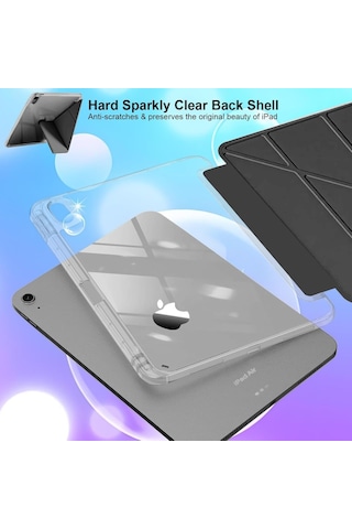 Apple Uyumlu iPad Air 11inç M2/m3 Air 4/5.nesil 10.9 Kılıf Mika Trifolding Şeffaf Kalem Bölmeli Kılıf