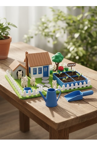 Kutpia Mini Bahçe Çocuk Oyun Ve Eğitim Seti 25x19cm - Sevimli Köpekler Mavi