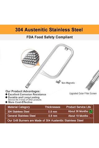 Weber Q1000 Q1200 Q100 Q120 Izgaralar İçin 60040 Izgara Brülörü 304 Paslanmaz Çelik Değiştirme