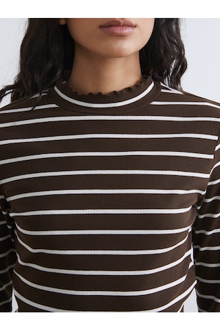 Lcw Modest Ekru Dik Yaka Çizgili Kadın Body
