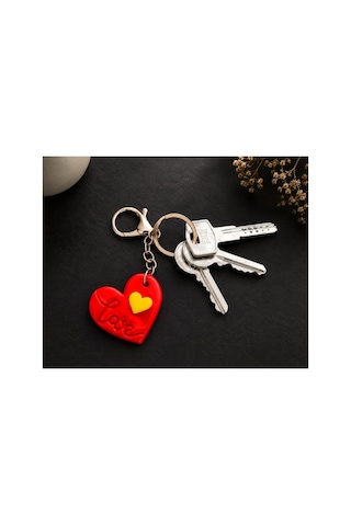 El Yapımı Sarı Kırmızı Polimer Kil Love Kalpli Anahtarlık Romantik Hediyelik Kalp Anahtarlık Minimal Çanta Ve Anahtar Aksesuarı
