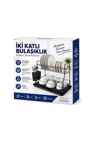 Siyah - Metal 2 Katlı Tabaklık - Bulaşıklık Bx40 Diğer