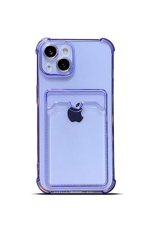 Teknomoda Apple Uyumlu iPhone 13 Kılıf Kartlıklı Anti Şok Korumalı Şeffaf Silikon Lila Lila