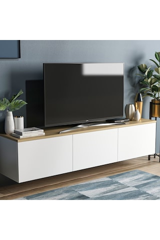 Bmdekor Tv Sehpası Duvara Asma Norm Meşe Beyaz 160 Cm