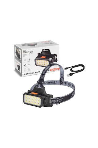 15 Ledli Sarı / Beyaz Şarjlı Kafa Lambası Watton Wt-652