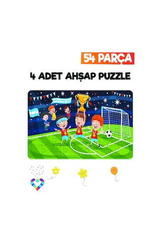 Ahşap 54 Parça 4 Adet Çocuk Puzzle