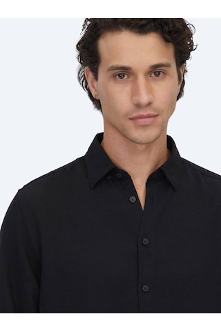 Kip Siyah Regular Fit Uzun Dokuma Casual Gömlek