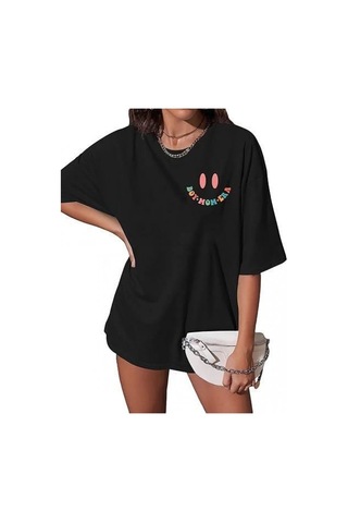 Efnaz Style Bisiklet Yaka Kısa Kol Baskılı T-shirt - Siyah