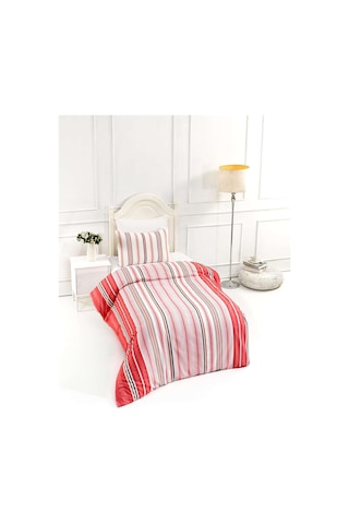 Pamuklu Krem Tek Kişilik Çarşaflı Nevresim Takımı 160x220 Kırmızı