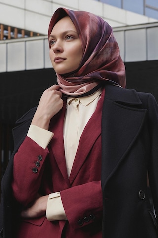 Poanes Karma Desenli Twill İpek Eşarp Açık Pembe - Pembe