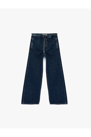 Koton Pamuklu Beli Bağcıklı Geniş Paça Denim Pantolon Koyu İndigo 6skg40033ad Koyu Indigo