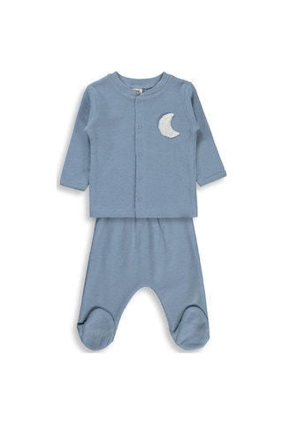 Civil Baby Hilal Baskılı 1-9 Ay Pijama Takımı - Mavi Buz Mavi