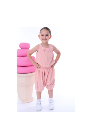 Zuzunga Airobin Kumaş Fiyonk Detaylı Kız Çocuk Şalvar Tkımı Alt-üst Pembe