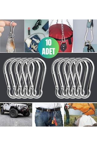 10 Adet Düz Yaylı Karabina 8 Mm No Olta Deniz Tırmanma Kamp Ekipmanları Hamak Askı