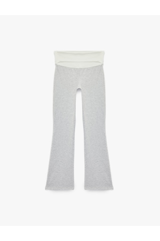 Koton Slim Fit Yüksek Bel Kat Detaylı İspanyol Paça Spor Tayt Gri Melanj 6sak40466nk