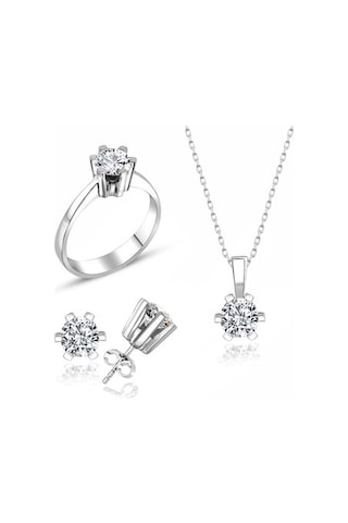 Sertifikalı Swarovski Tektaş Özel Tasarım 925 Gümüş Set Takım
